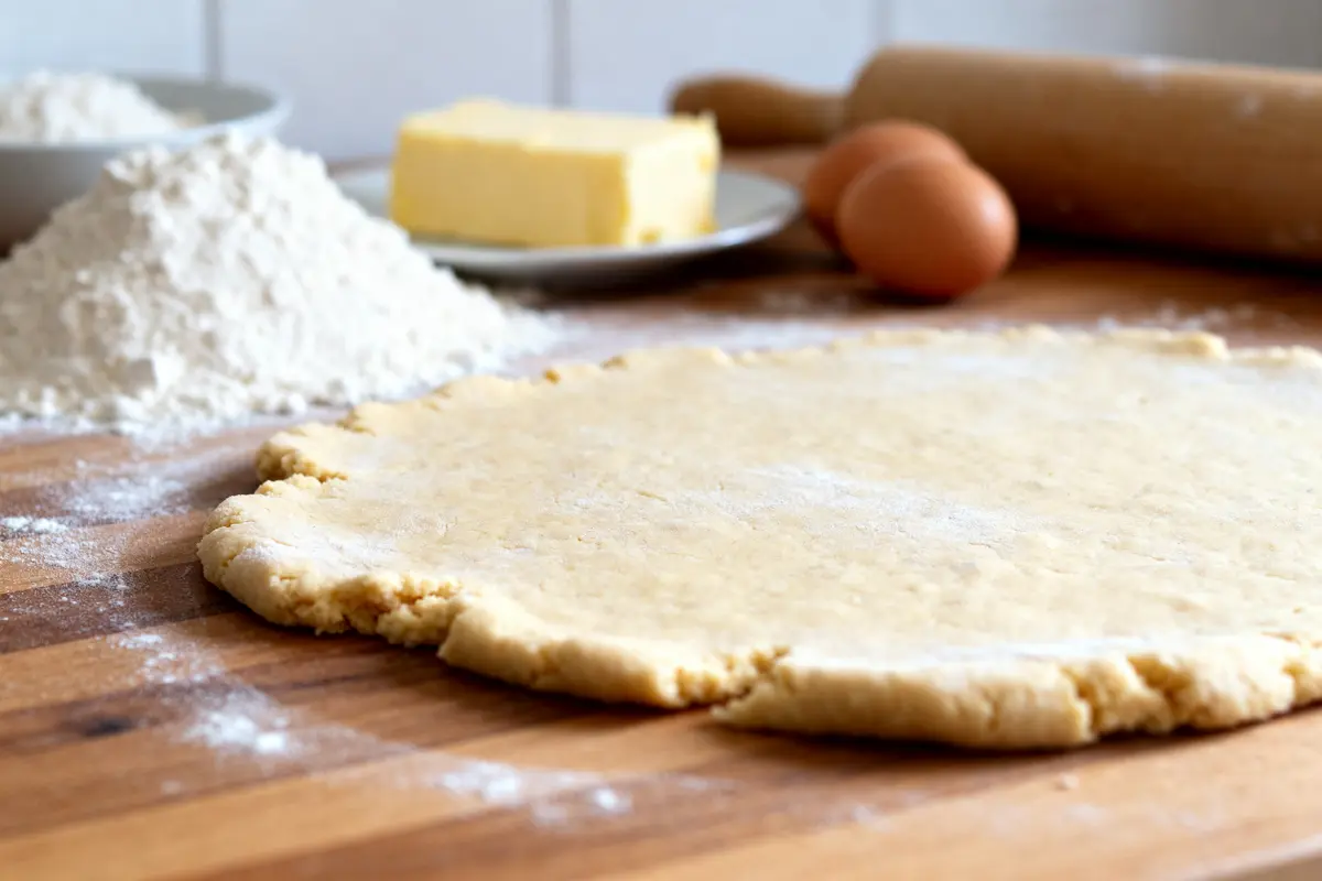 Pâte sablée étalée avec œufs et beurre, idée que faire avec une pâte sablée